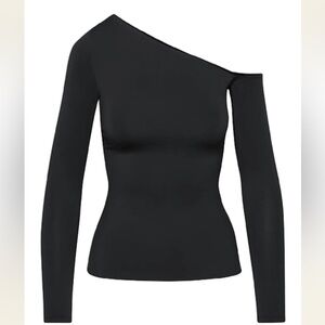 Women's One-Shoulder Long Sleeve Top - Black